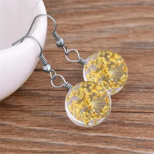 Yellow Gypsophila & Silver-Plated Drop Earrings