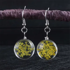 Yellow Gypsophila & Silver Plated Drop Earrings