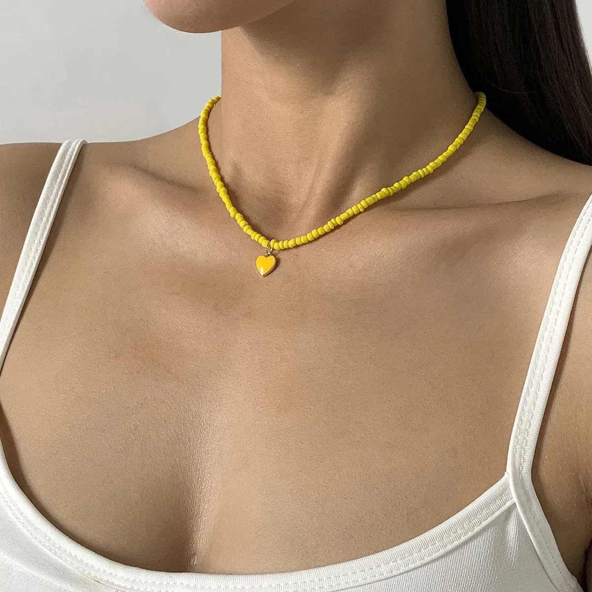 Yellow Howlite & Enamel 18K Gold-Plated Heart Pendant Necklace