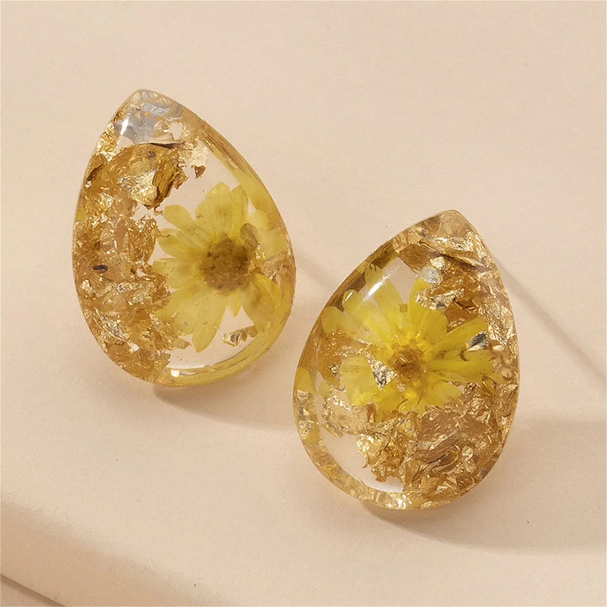 Yellow Mum & Silver-Plated Earrings