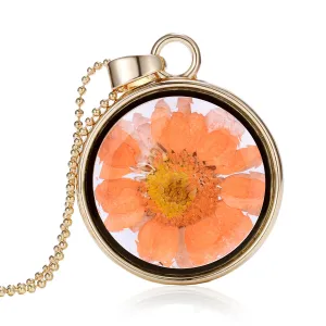Yellow Pressed Mum & 18K Gold-Plated Round Pendant Necklace
