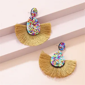 Yellow Tassel Fan Earrings