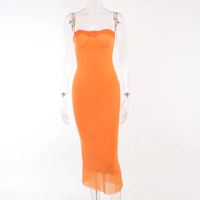 YL23424Fall New Sexy Long Dress Women's Clothing Fashionable Elegant Slim-Fit Lace Strap Dress for Women