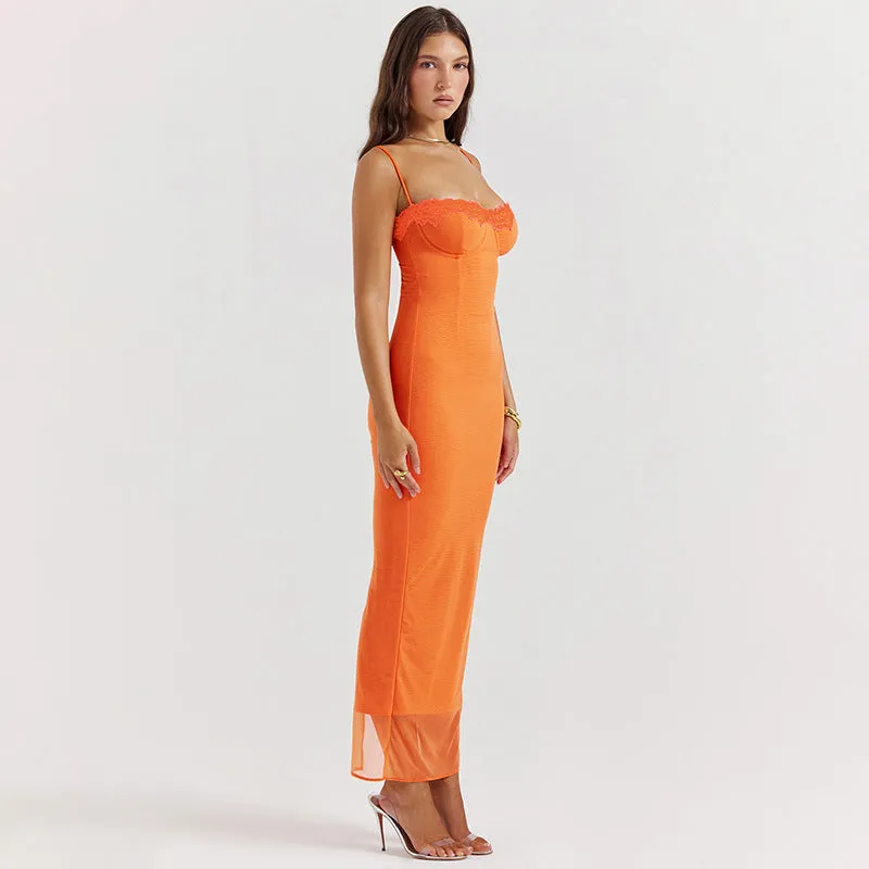 YL23424Fall New Sexy Long Dress Women's Clothing Fashionable Elegant Slim-Fit Lace Strap Dress for Women