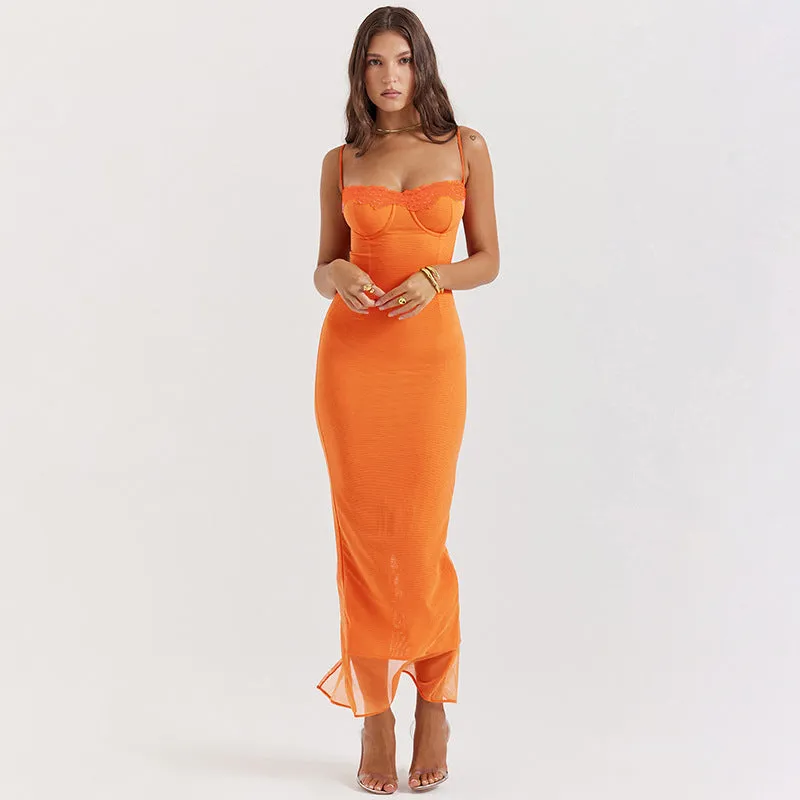YL23424Fall New Sexy Long Dress Women's Clothing Fashionable Elegant Slim-Fit Lace Strap Dress for Women