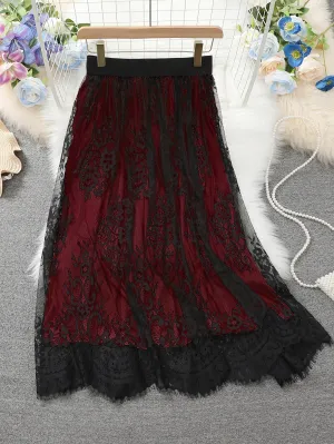 Yuelei Contrast Lace Women's Fashion Plus Size Midi Skirt