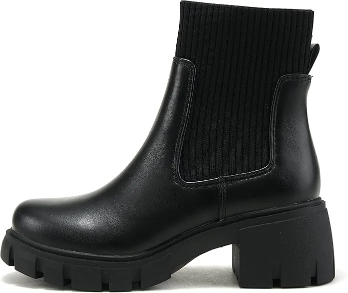 Zordy Women's Lug Sole Mid Heel Chelsea Ankle Bootie