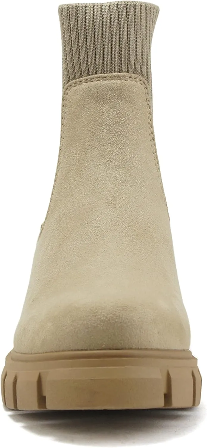 Zordy Women's Lug Sole Mid Heel Chelsea Ankle Bootie