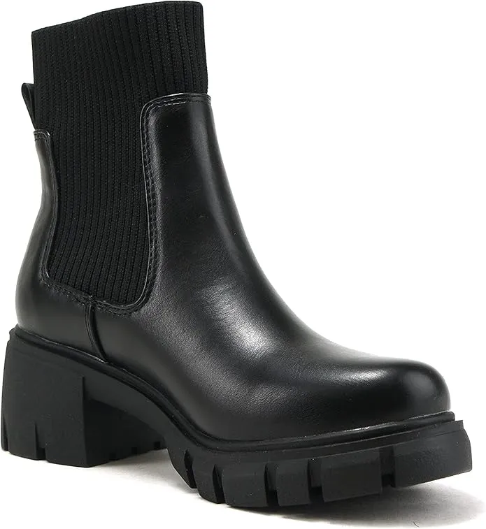 Zordy Women's Lug Sole Mid Heel Chelsea Ankle Bootie