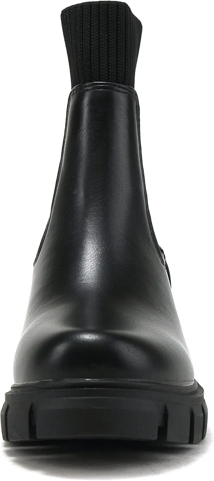 Zordy Women's Lug Sole Mid Heel Chelsea Ankle Bootie