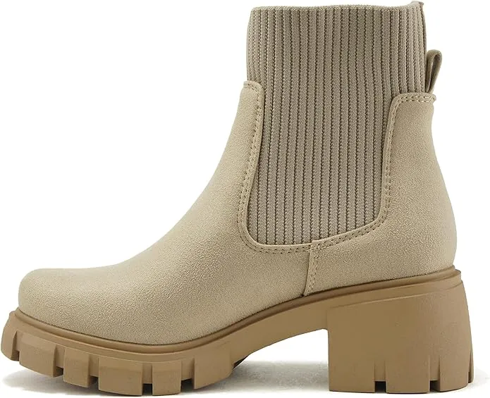 Zordy Women's Lug Sole Mid Heel Chelsea Ankle Bootie
